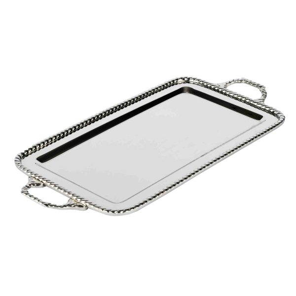 صينية تقديم مستطيلة بيدين  موديل كورد لون فضي