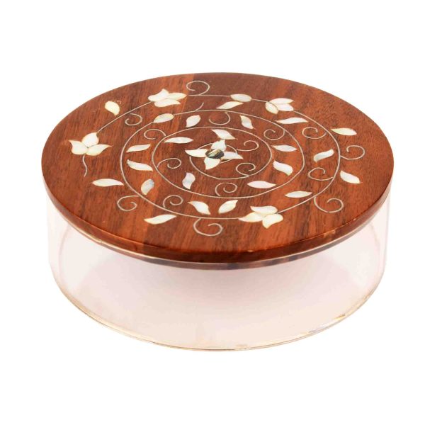 علبة خشب مصدفة مدورة