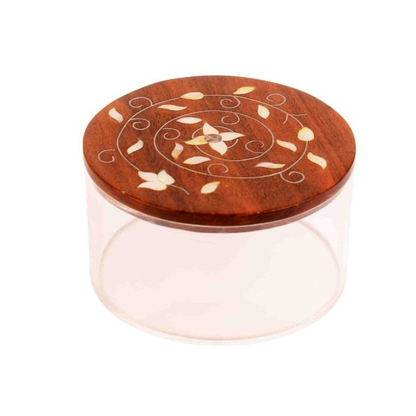علبة خشب مصدفة مدورة