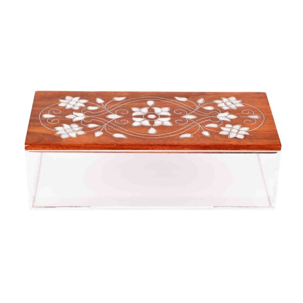 علبة خشب مصدفة مستطيلة