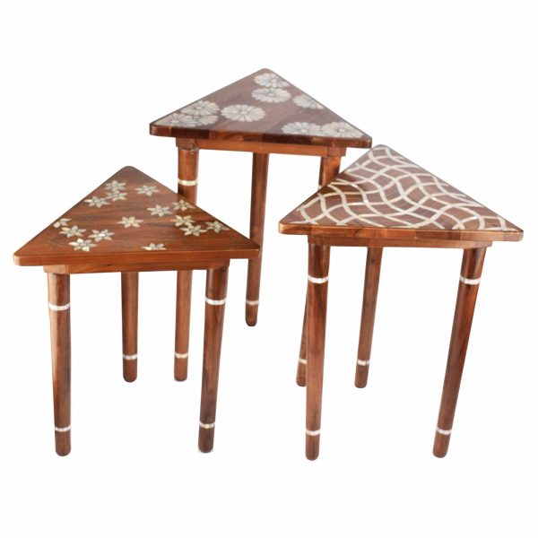 طقم طاولات خشب صدف ثلاث قطع
