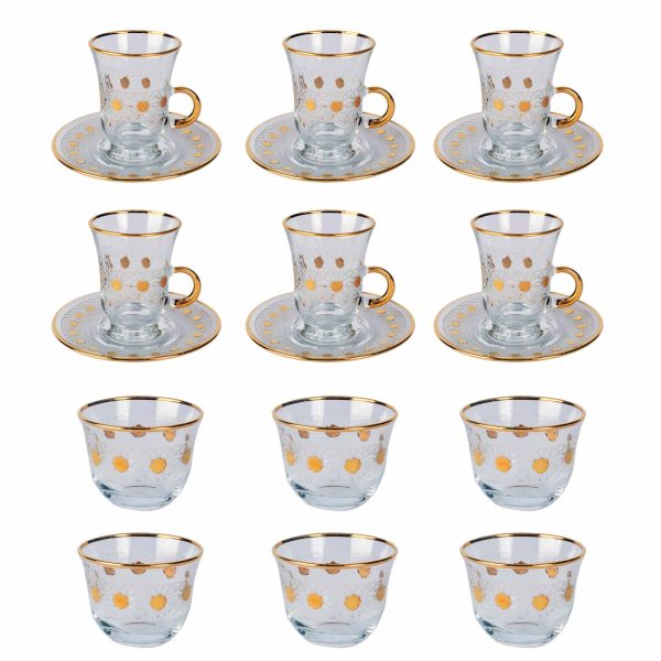 طقم شاي وقهوة عربي 18 قطعة لون ذهبي