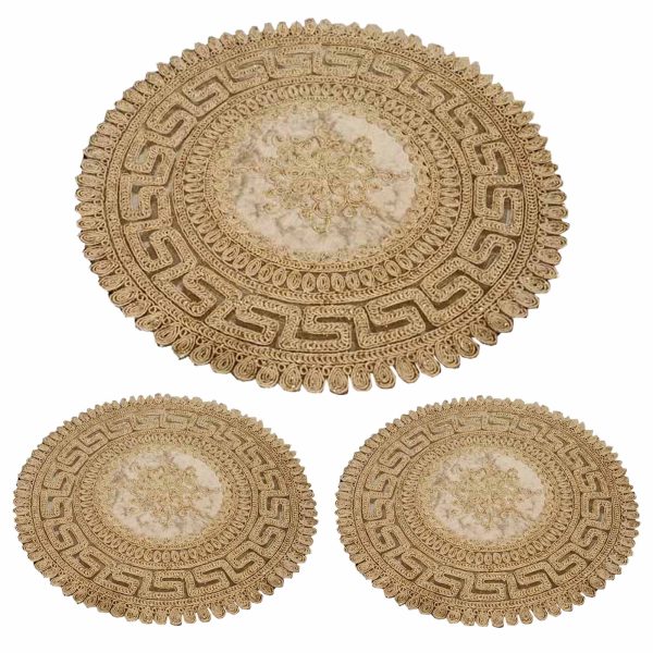 طقم مفارش عدد 3 قطع مدور لون ذهبي