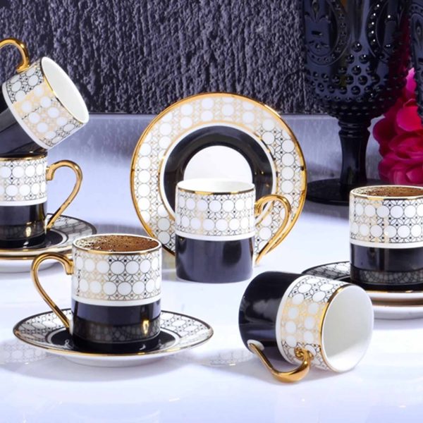 طقم فناجين قهوة تركية 6+6 لون أسود