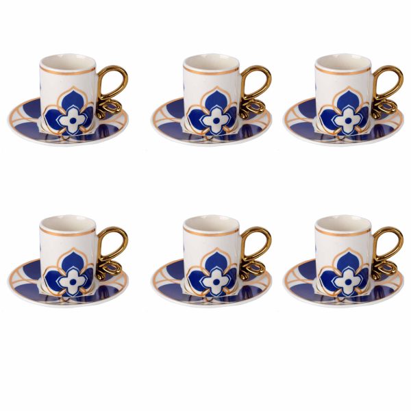 طقم فناجين قهوة تركية 6+6 لون أزرق