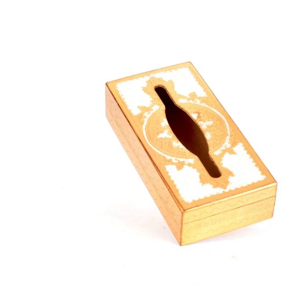 علبة مناديل خشب إيطالي مستطيلة لون  ذهبي سادة