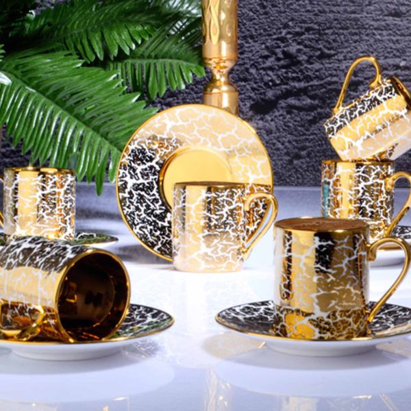 طقم فناجين قهوة تركية 6+6 لون ذهبي