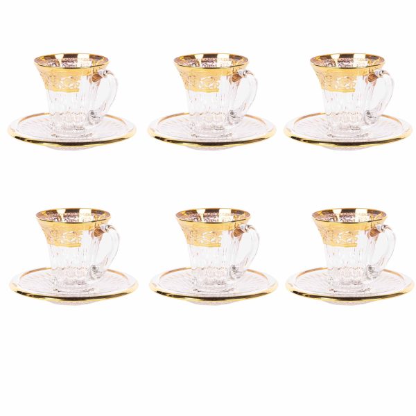 طقم كاسات شاي ايطالي 6+6 صحون لون ذهبي