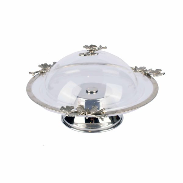 Round Cake Silver Butterfly  with Acrylic Cover