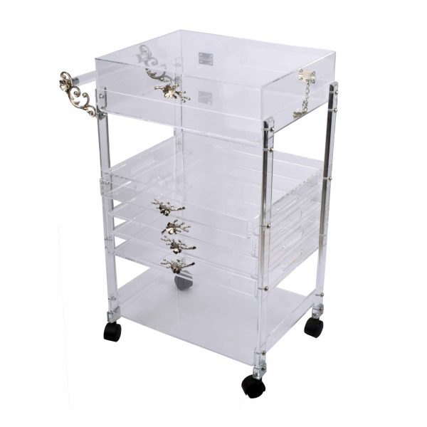 ترولي أكرليك أربعة أدراج مع غطاء مربع موديل توليب لون فضي