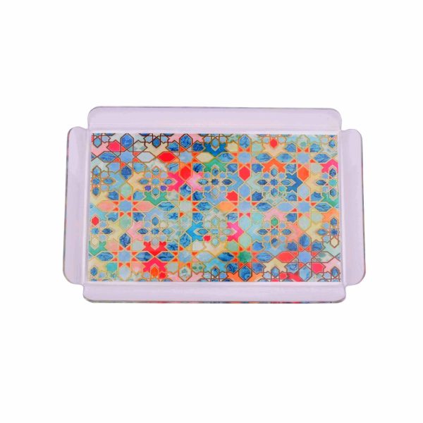 صينية تقديم مستطيلة أكرليك شفافة مع طباعة بالوسط