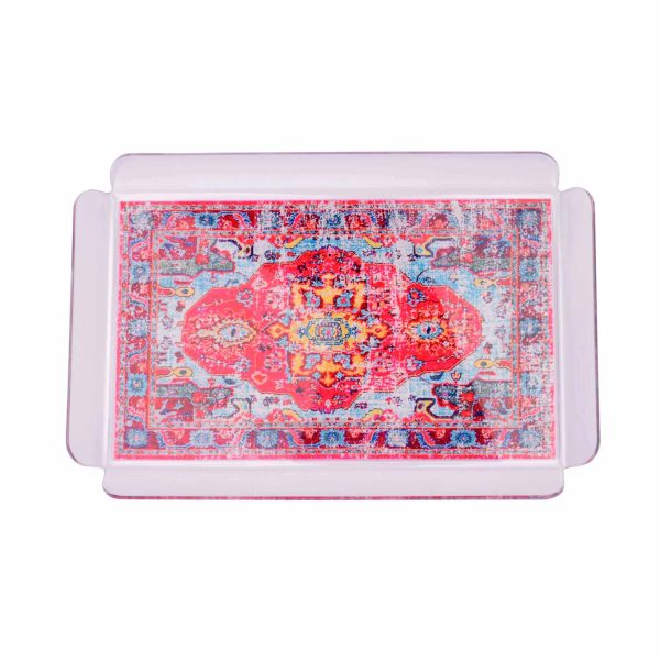 صينية تقديم مستطيلة أكرليك شفافة مع طباعة بالوسط