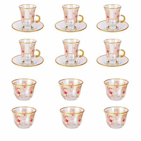 طقم شاي وقهوة عربي 18 قطعة لون ذهبي