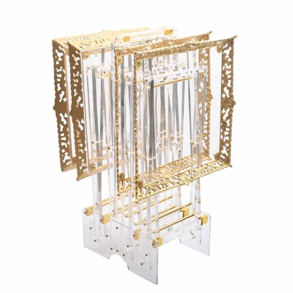 طقم طاولات أكرليك 4 قطع مربع سادة أطرتف نحاس ذهبي