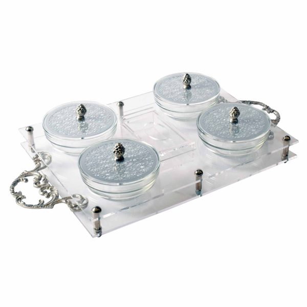 صينية تقديم اربعة ابولو اربسك مع منديل صغير فضي