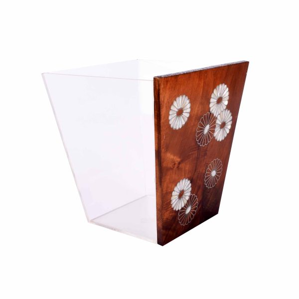 سلة مهملات خشب مع أكرليك مصدفة