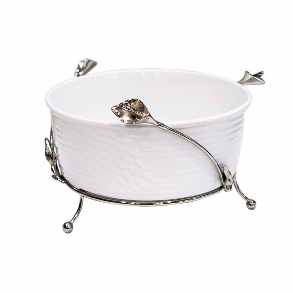 زبدية سلطة مقاس كبير مع ستاند اس موديل زنبق لون فضي