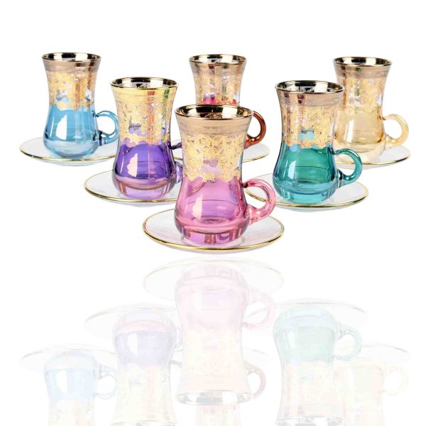 كاسات شاي ايطالي مع تحت الصحن 6+6 قطع لون ذهبي ملون