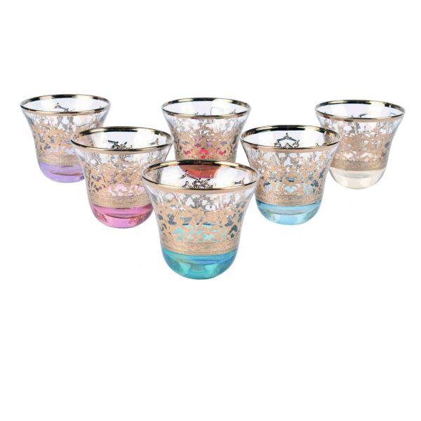 فناجين قهوة عربي زجاج ايطالي 6 قطع لون ذهبي