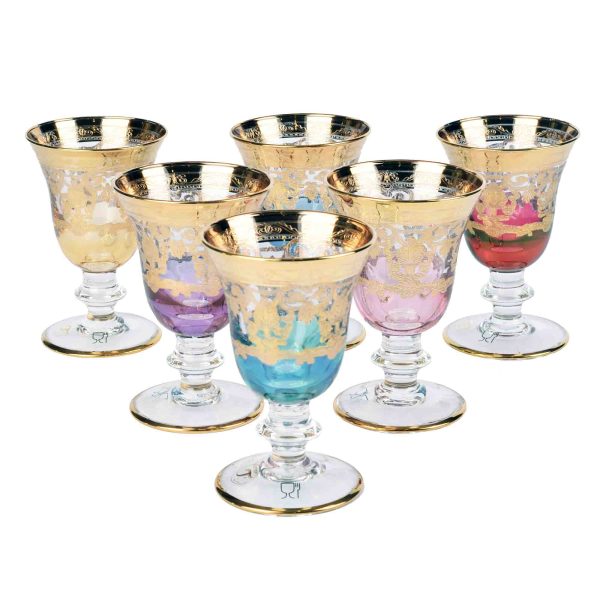 كاسات عصير زجاج ايطالي  6 حبات ملونة ذهبي