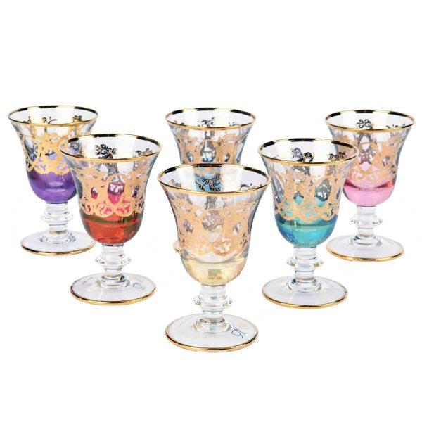 كاسات عصير زجاج ايطالي  6 حبات ملونة ذهبي