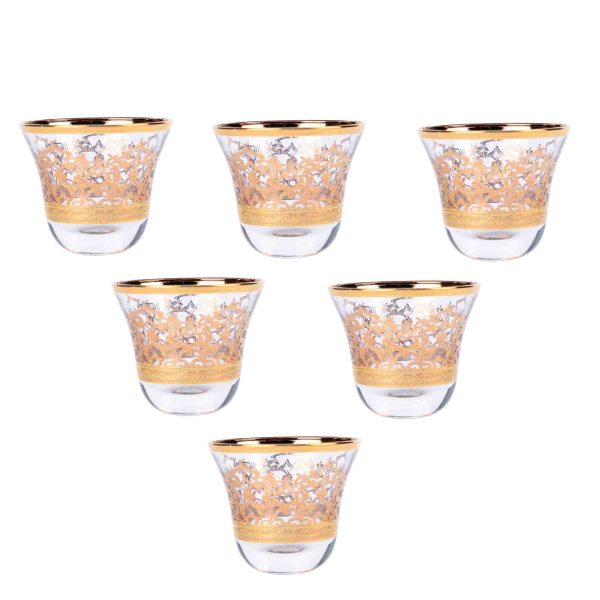 فناجين قهوة عربي زجاج ايطالي 6 قطع لون ذهبي