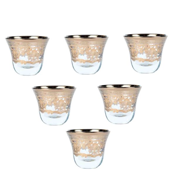 فناجين قهوة عربي زجاج ايطالي 6 قطع لون ذهبي