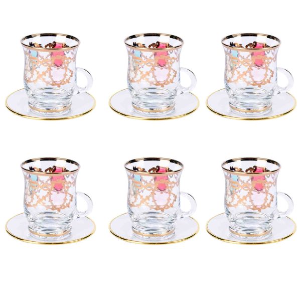 كاسات شاي ايطالي مع تحت الصحن 6+6 قطع لون ذهبي ملون