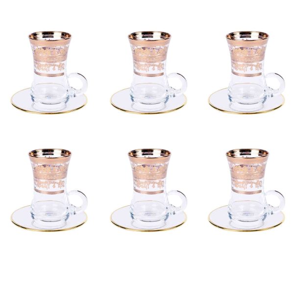 كاسات شاي ايطالي مع تحت الصحن 6+6 قطع لون ذهبي