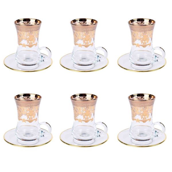 كاسات شاي ايطالي مع تحت الصحن 6+6 قطع لون ذهبي