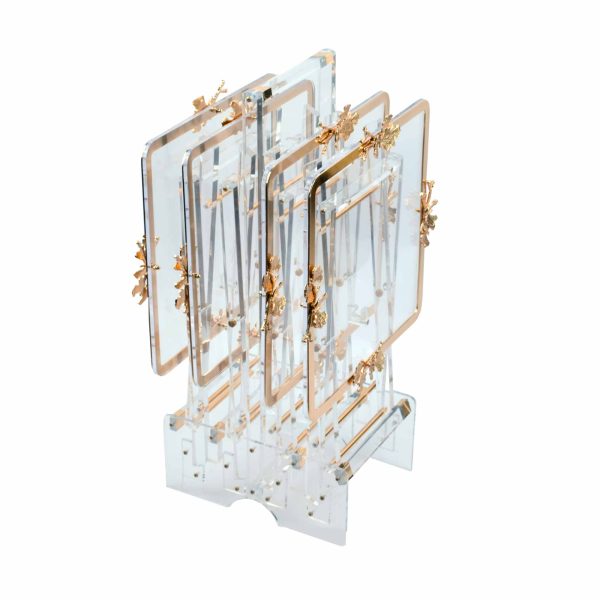 طقم طاولات مربع أكرليك فراشات لون ذهبي 4 قطع مع ستاند