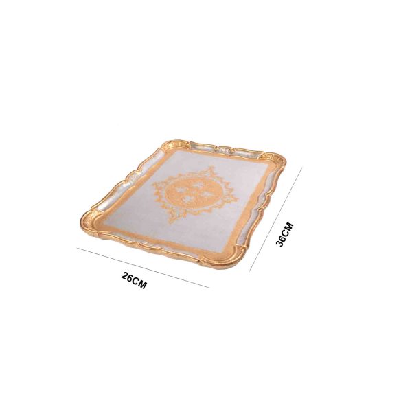 صينية تقديم خشب ايطالي مقاس 36*26 سم لون ذهبي فضي