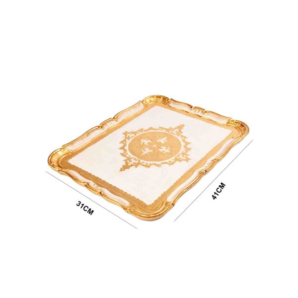 صينية تقديم خشب ايطالي مقاس 41*31 سم لون أبيض ذهبي