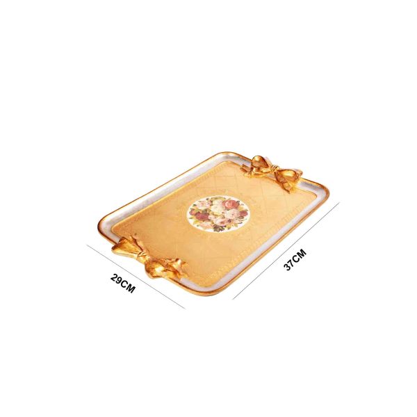 صينية تقديم خشب ايطالي مقاس 37*29 سم لون ذهبي فضي بالورد