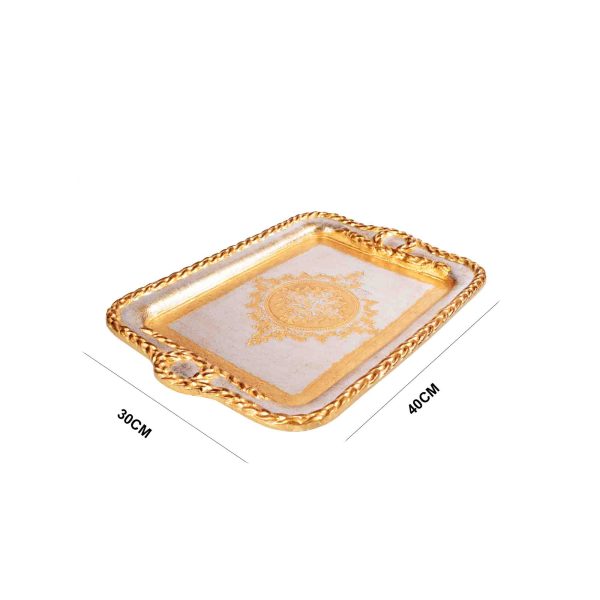 صينية تقديم خشب ايطالي مقاس 40*30 سم لون ذهبي فضي