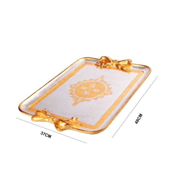 صينية تقديم خشب ايطالي مقاس 48*37سم لون ذهبي فضي