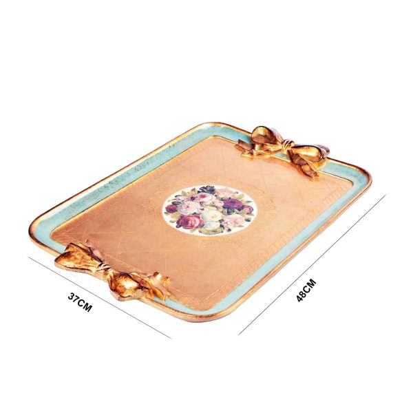 صينية تقديم خشب ايطالي مقاس 48*37سم لون أبيض ذهبي ملون