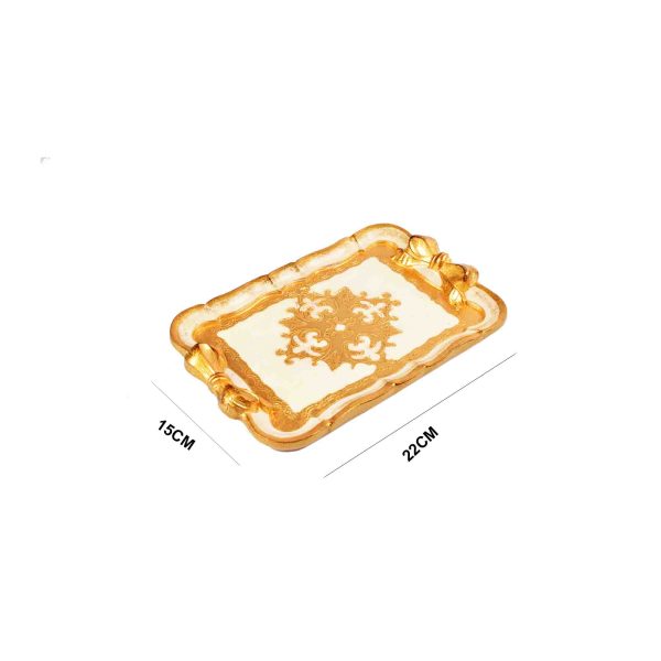 صينية تقديم خشب ايطالي مقاس 22*15 سم لون أبيض ذهبي