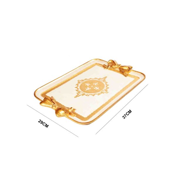 صينية تقديم خشب ايطالي مقاس 37*29 سم لون أبيض ذهبي