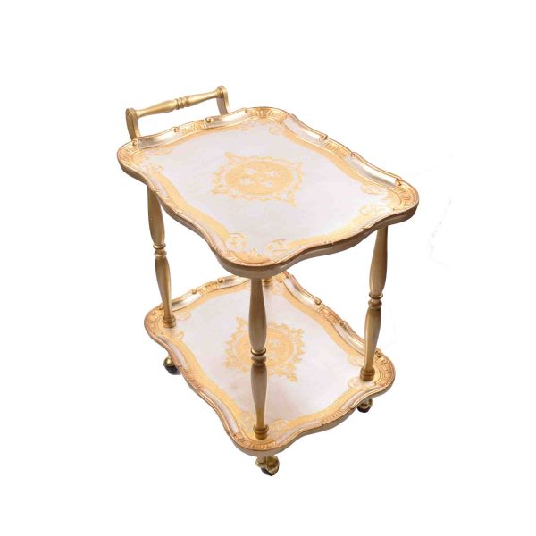 عربية (ترولي) خشب ايطالي  لون ذهبي فضي