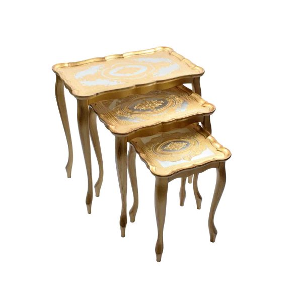 طقم طاولات خشب إيطالي ثلاث قطع لون ذهبي فضي