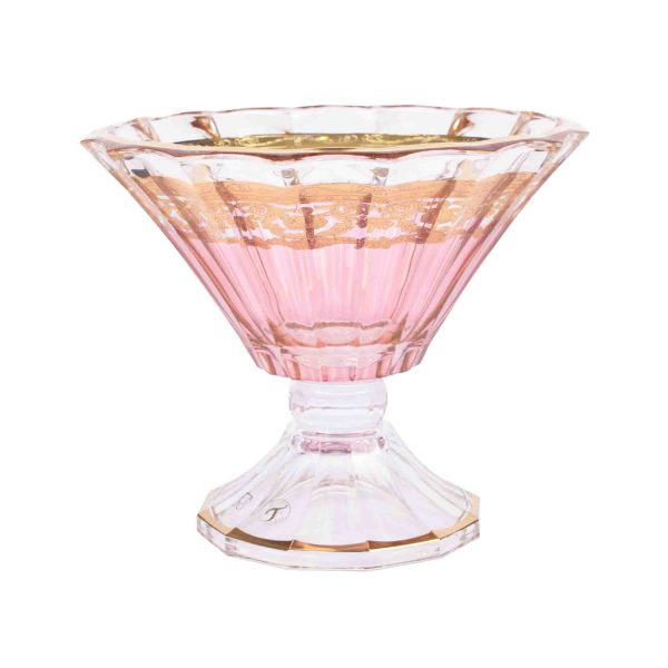 صحن عالي زجاج ايطالي مقاس 26 سم لون ذهبي زهري