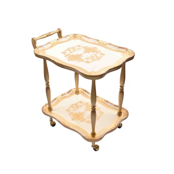 عربية (ترولي) خشب ايطالي  لون أبيض ذهبي