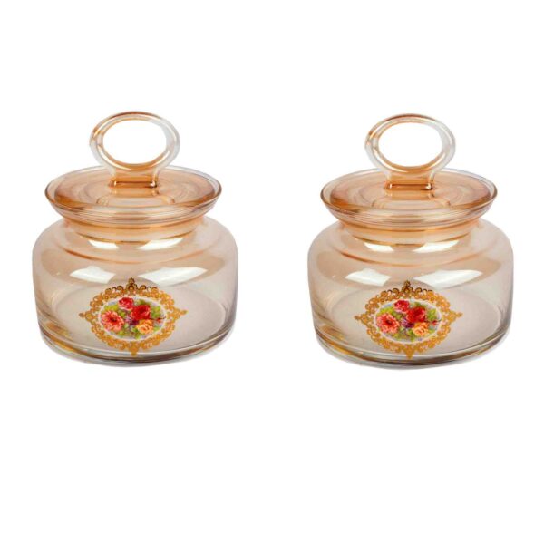 قطعتين مرطبان زجاج مدور لون عسلي