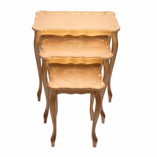 طقم طاولات خشب إيطالي ثلاث قطع لون ذهبي