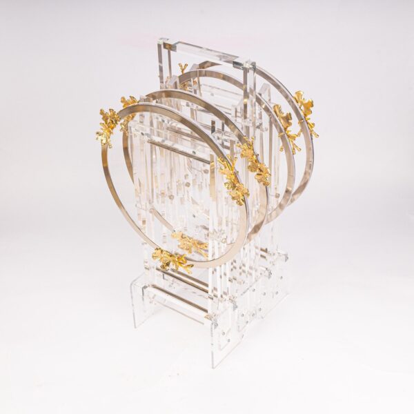 طقم طاولات أكرليك مدورة 4 قطع مع ستاند لون ذهبي فضي